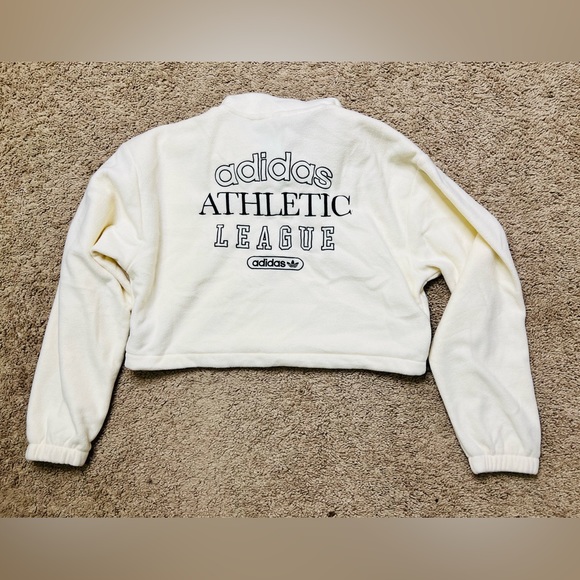 BNWT, Women’s Adidas Original Polar Fleece 1/4 zip cropped top, size Small, wht - Picture 2 of 4